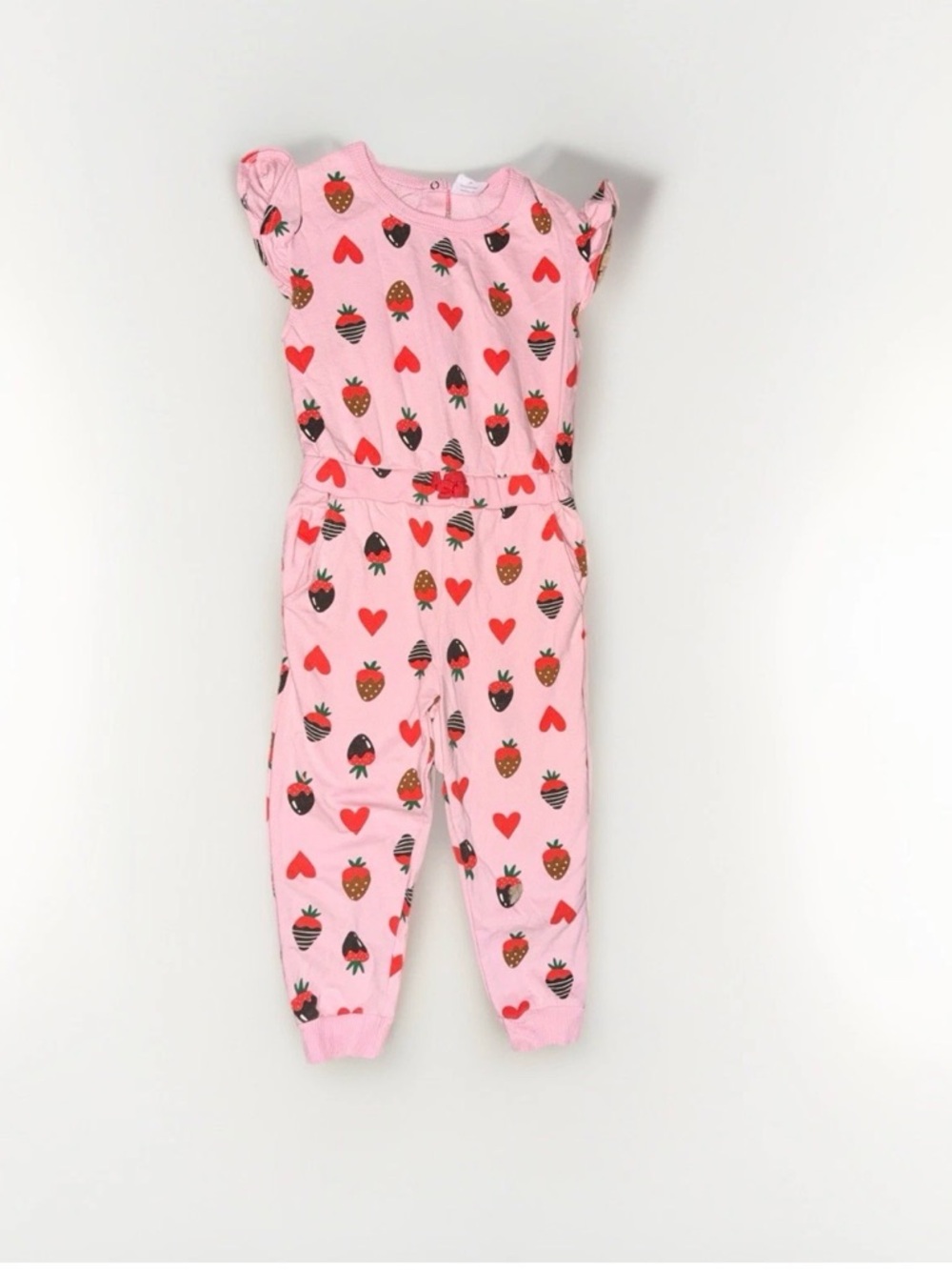 Wonder Nation Pink Strawberry & Heart Print Girls' Jumpsuit
